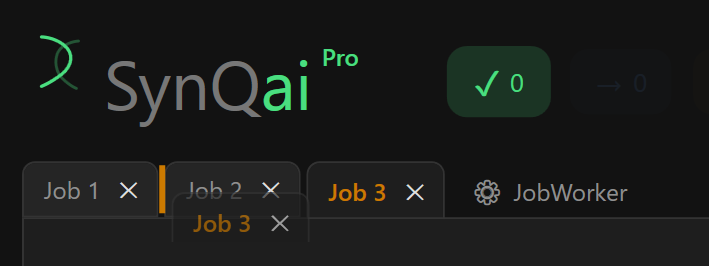 Screenshot 10: Job bar with several tabs; one job is active, another is being dragged into a new position (ghost preview and insertion line)